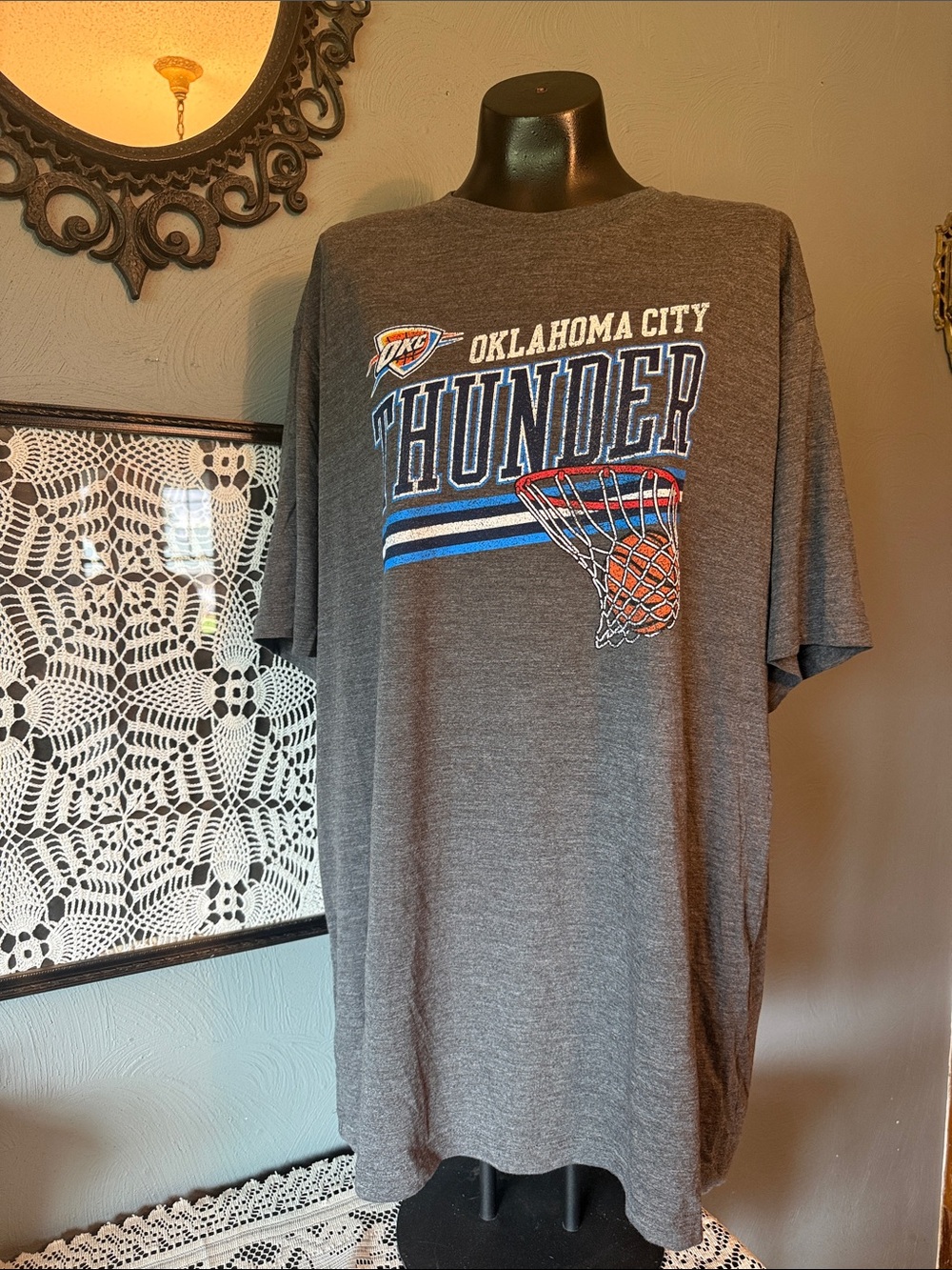 NBA Oklahoma City Thunder Gray Graphic Tee with Blue & Orange Accents